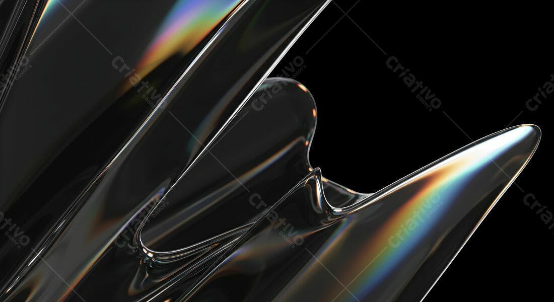 Formas Abstratas em Preto com Reflexos Iridescentes