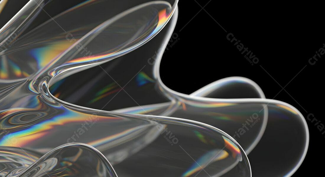 Formas abstratas translúcidas com reflexos iridescentes