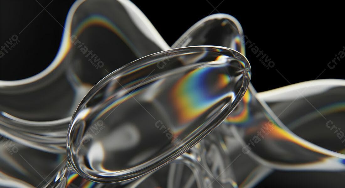 Formas de vidro transparente com reflexos iridescentes