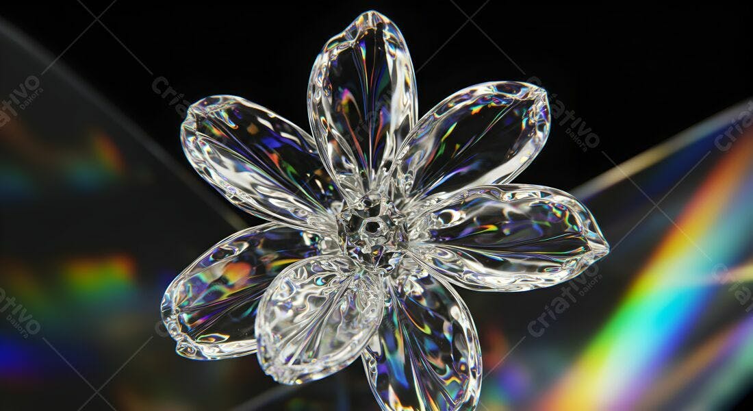 Flor de cristal com reflexos iridescentes