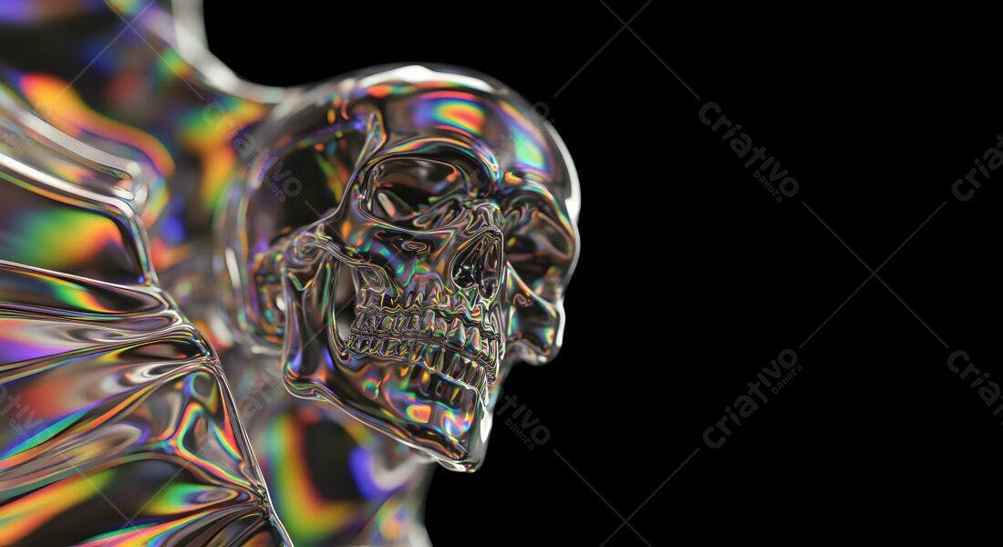 Crânio de Cristal Iridiscente Arte 3D