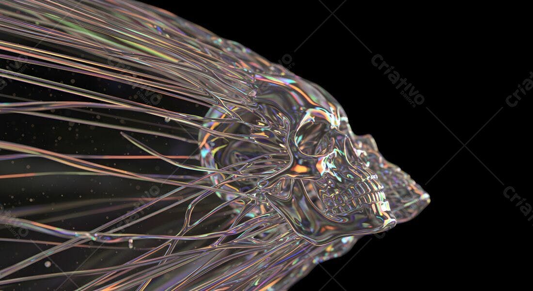 Crânio de Cristal Irreal com Fibras Iridescentes