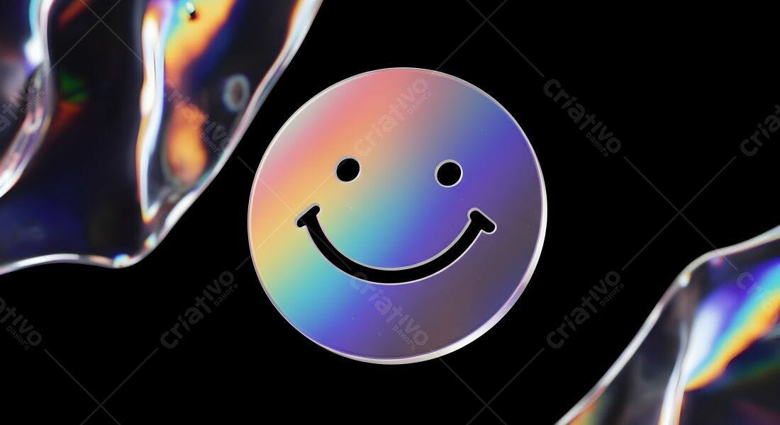 Emoticon sorridente holográfico fundo preto
