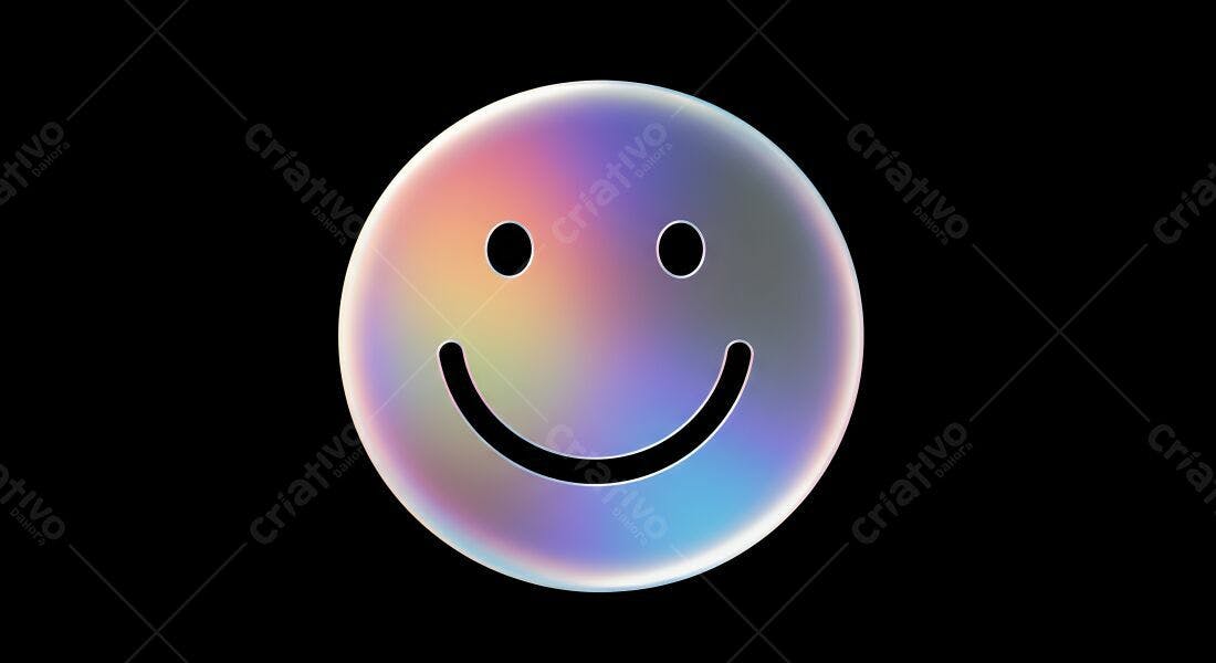 Emoji sorrindo em esfera iridescente