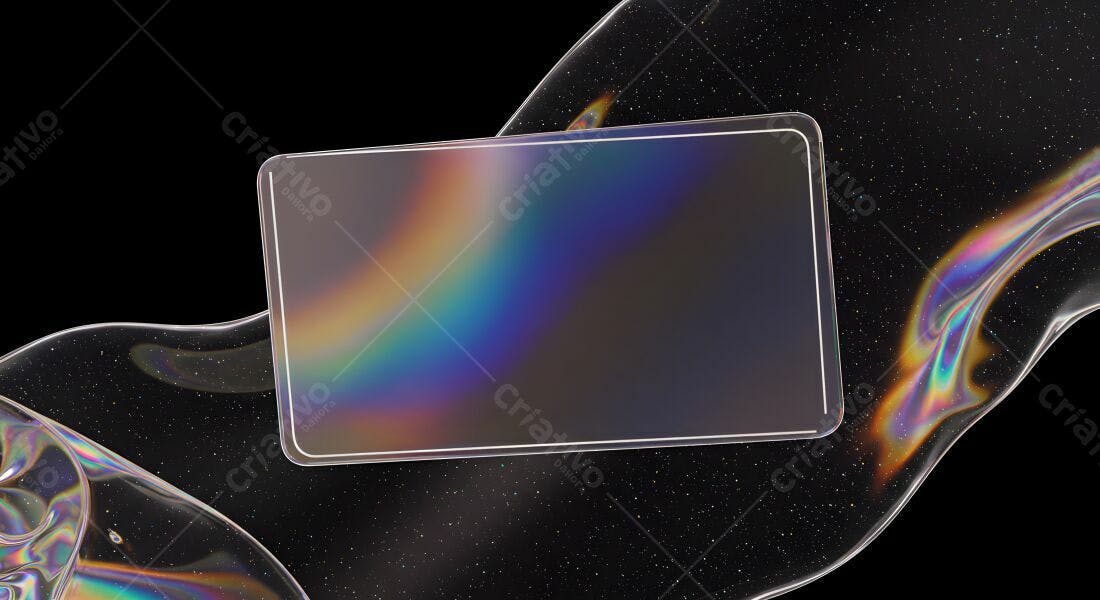 Tablet com reflexo iridescente em fundo espacial