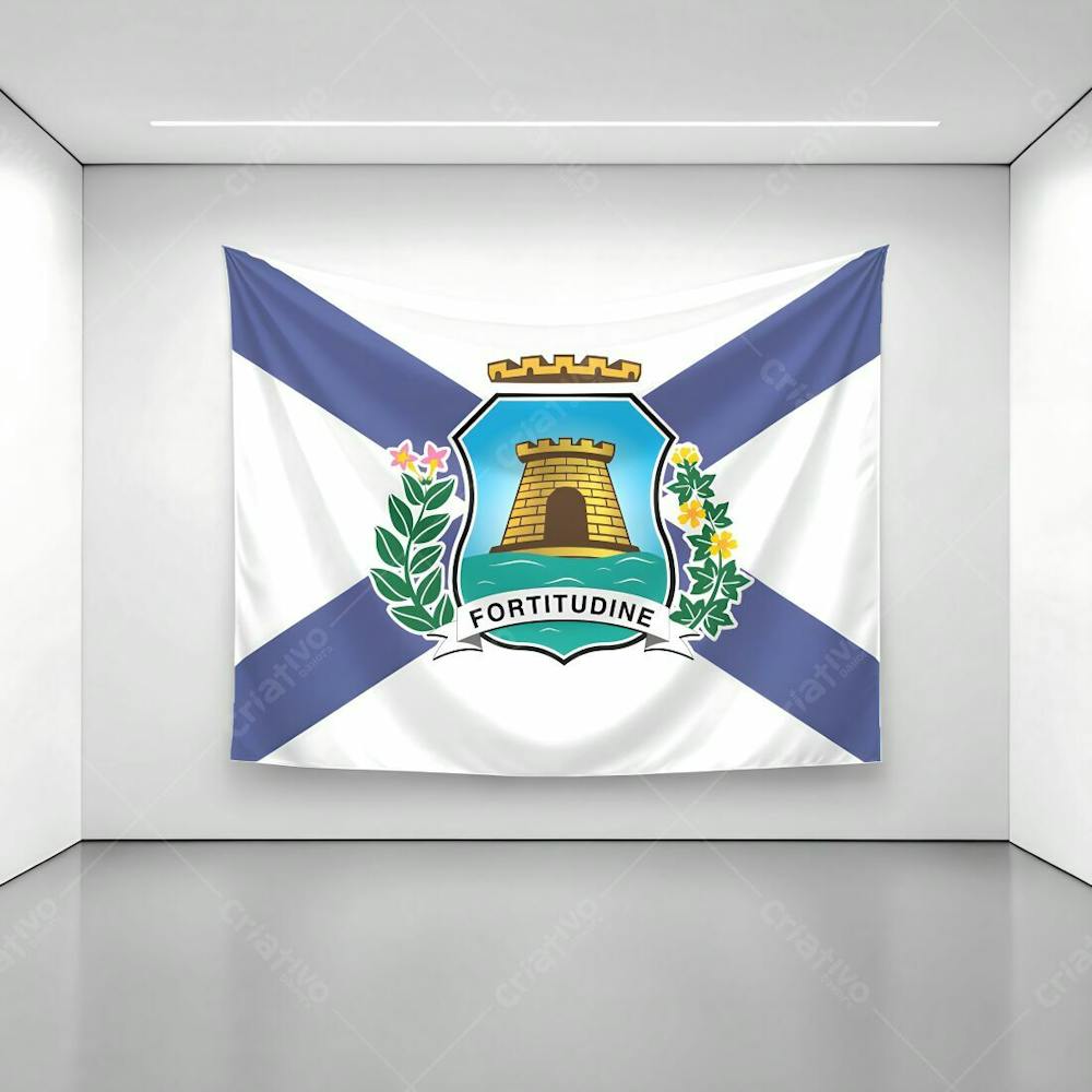 Bandeira Da Cidade De Fortaleza Exposta Em Uma Parede De Uma Sala