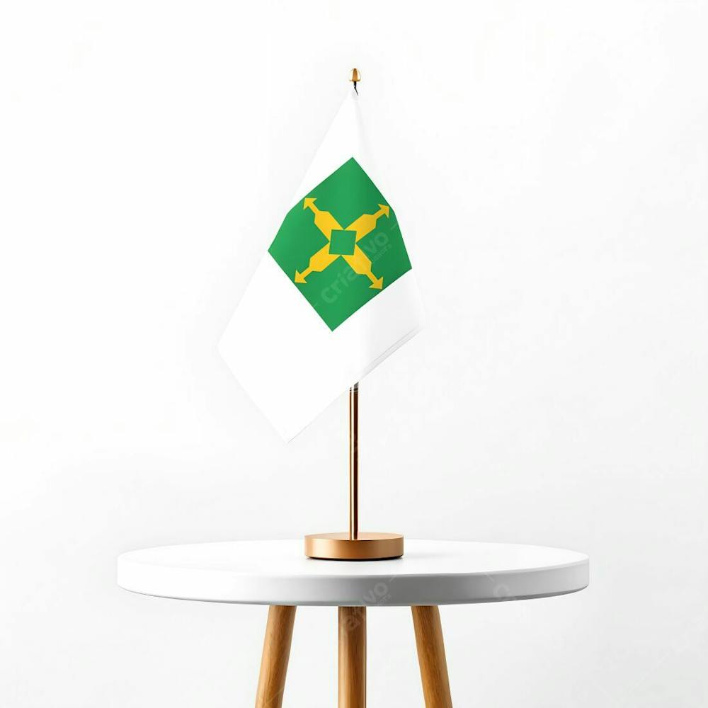 Mini Bandeira De Brasília Distrito Federal Hasteada Em Cima De Uma Mesa