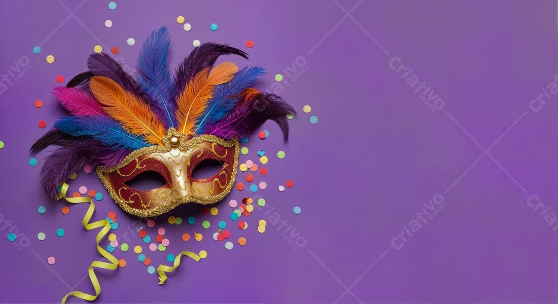 Máscara de Carnaval com Penas Coloridas