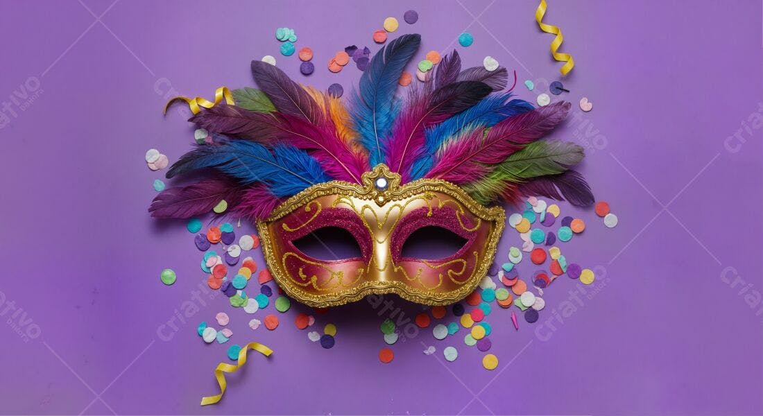 Máscara de Carnaval com penas coloridas