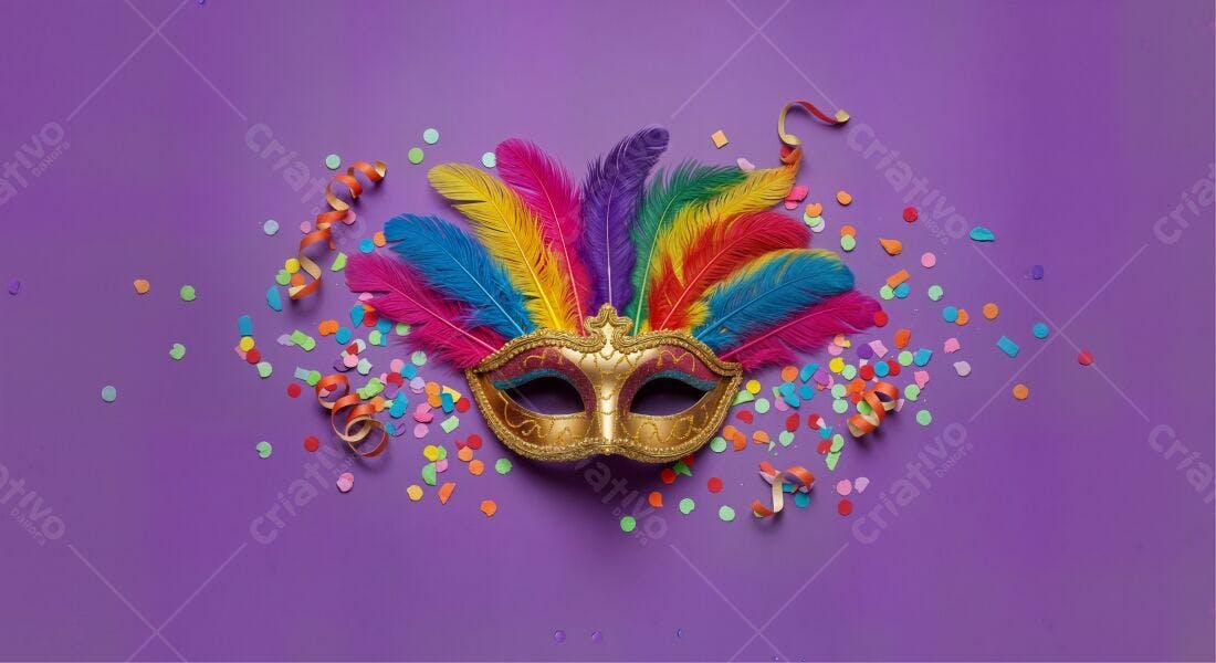 Máscara de Carnaval com penas coloridas
