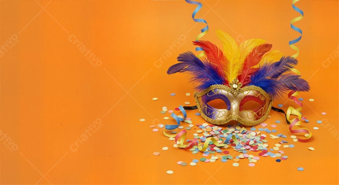 Máscara de Carnaval com penas coloridas