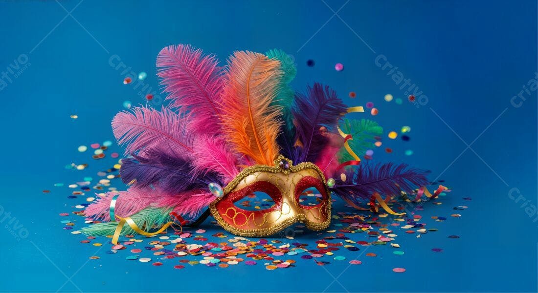 Máscara de Carnaval com penas coloridas