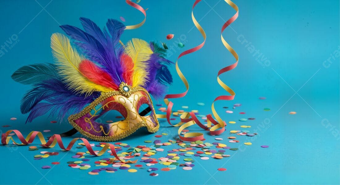 Máscara de Carnaval com penas coloridas