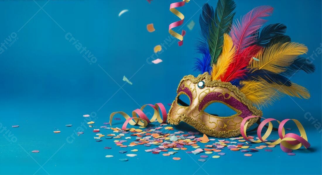 Máscara de Carnaval com penas coloridas