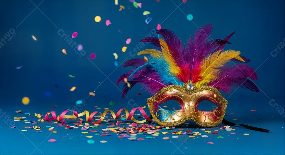 Máscara de Carnaval com penas coloridas