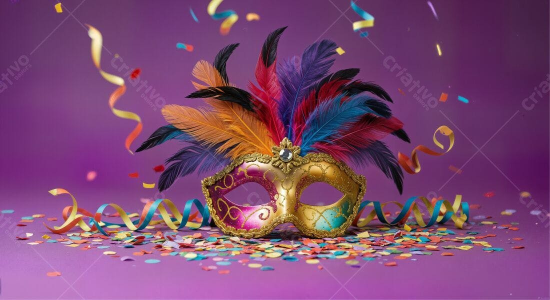 Máscara de Carnaval com Penas coloridas