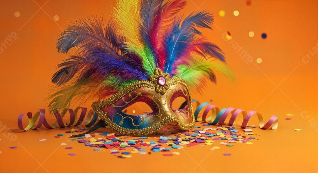 Máscara de Carnaval com penas coloridas