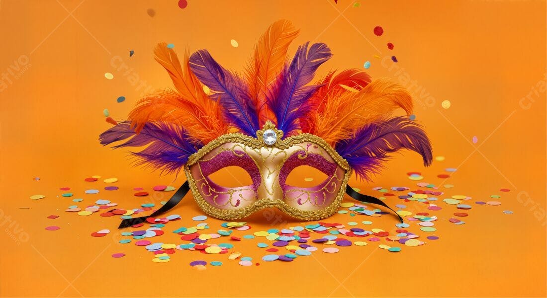 Máscara de Carnaval com penas coloridas