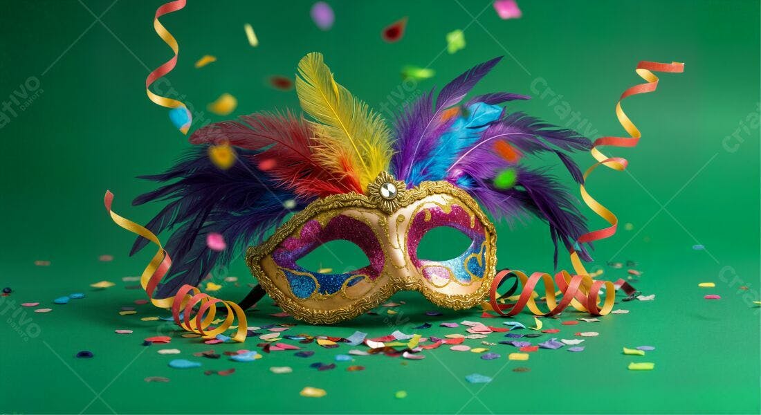 Máscara de Carnaval com penas coloridas
