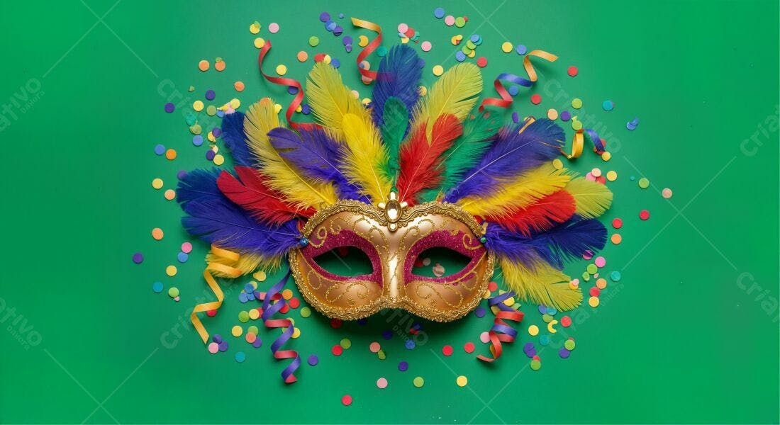 Máscara de Carnaval com penas coloridas
