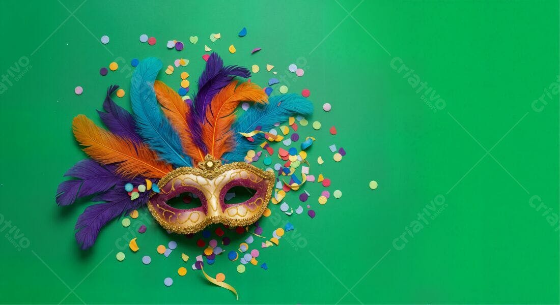 Máscara de Carnaval com penas coloridas