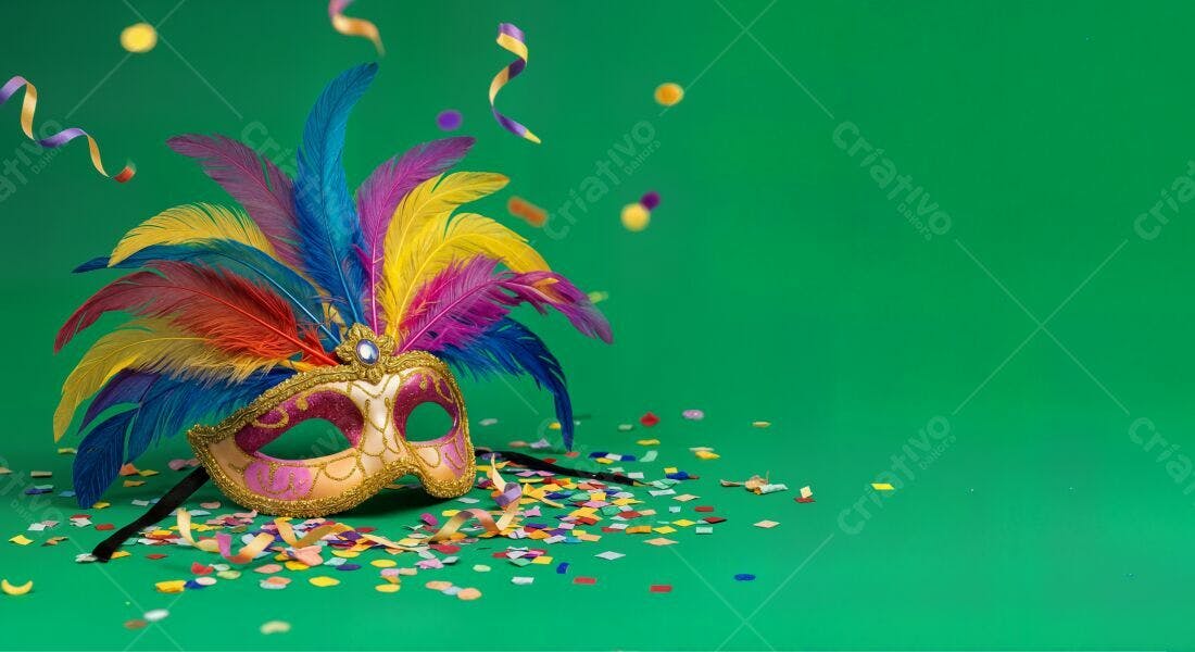 Máscara de Carnaval com penas coloridas