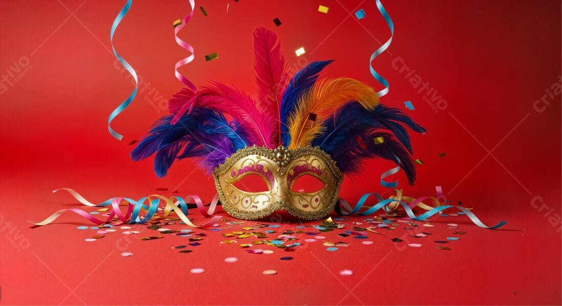 Máscara de Carnaval com penas coloridas