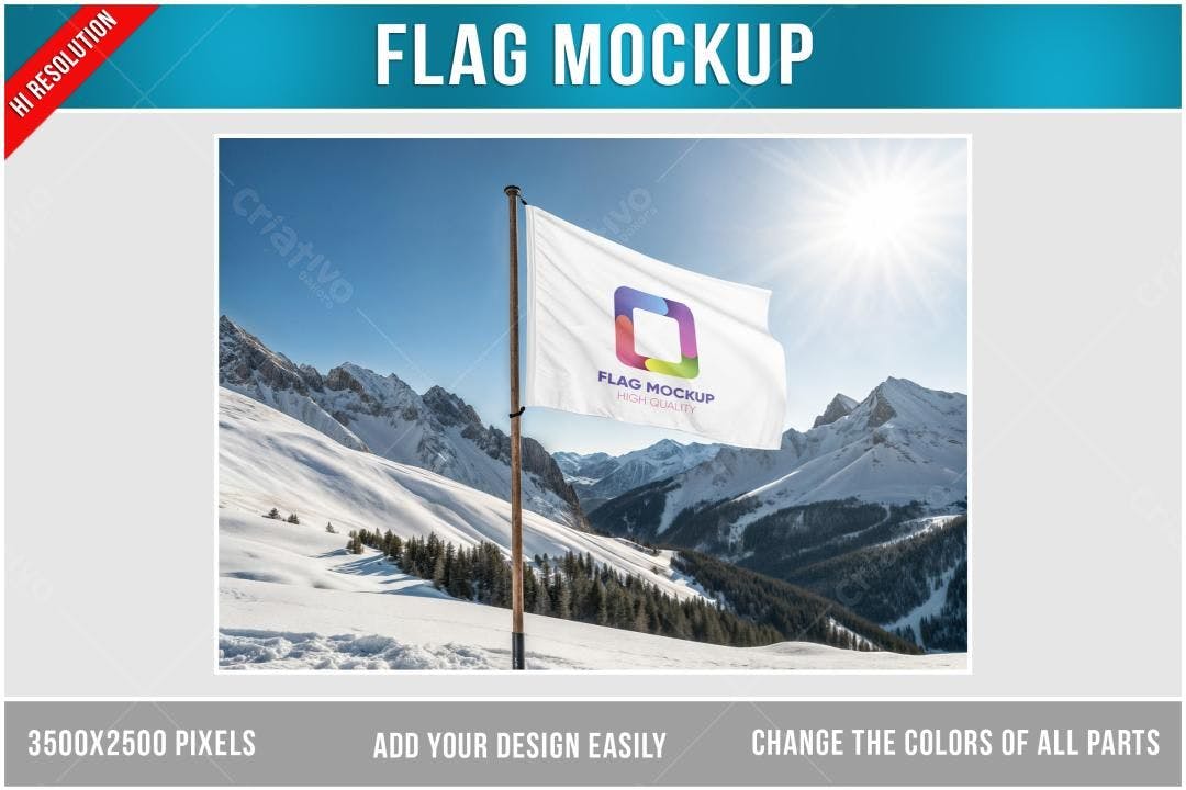 Mockup Bandeira Realista: Montanhas Nevadas