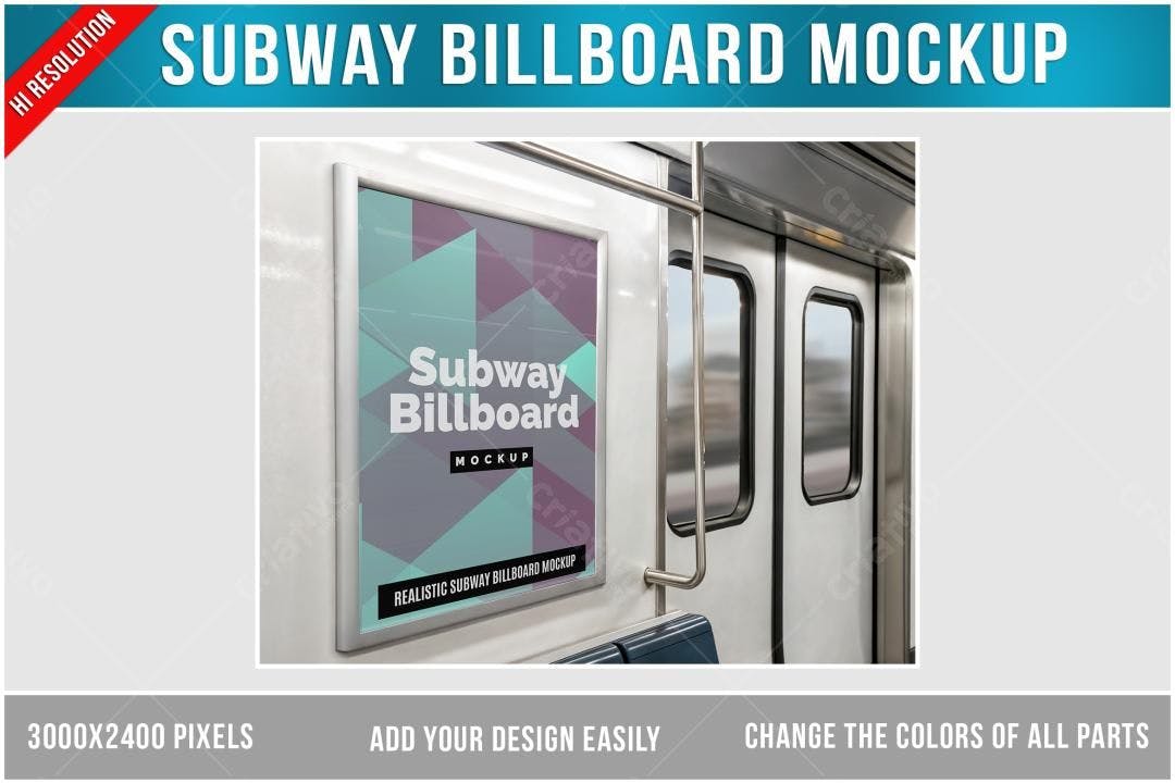 Mockup Realista de Painel Publicitário em Metrô