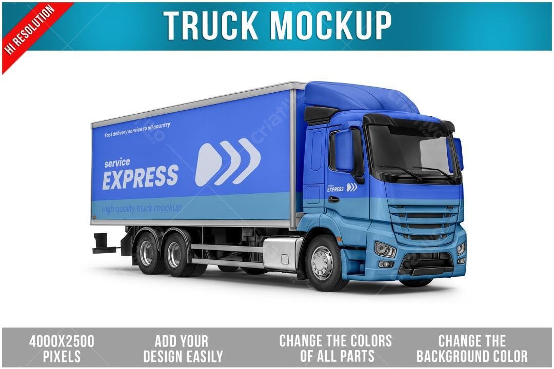 Mockup Realista de Caminhão de Entrega Azul
