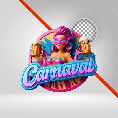 Selo 3D Carnaval, Texto 3D, Logotipo Png Para Bloco, Folia