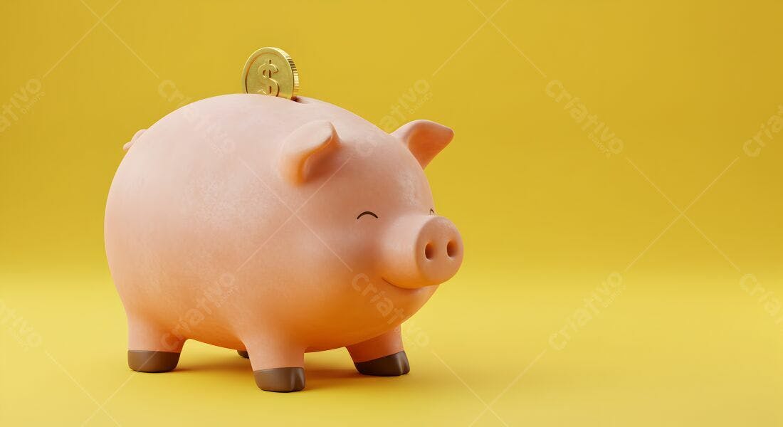 Cofrinho rosa com moeda de dólar