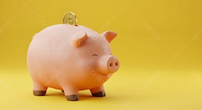 Cofrinho Porquinho Em Fundo Amarelo Com Moeda