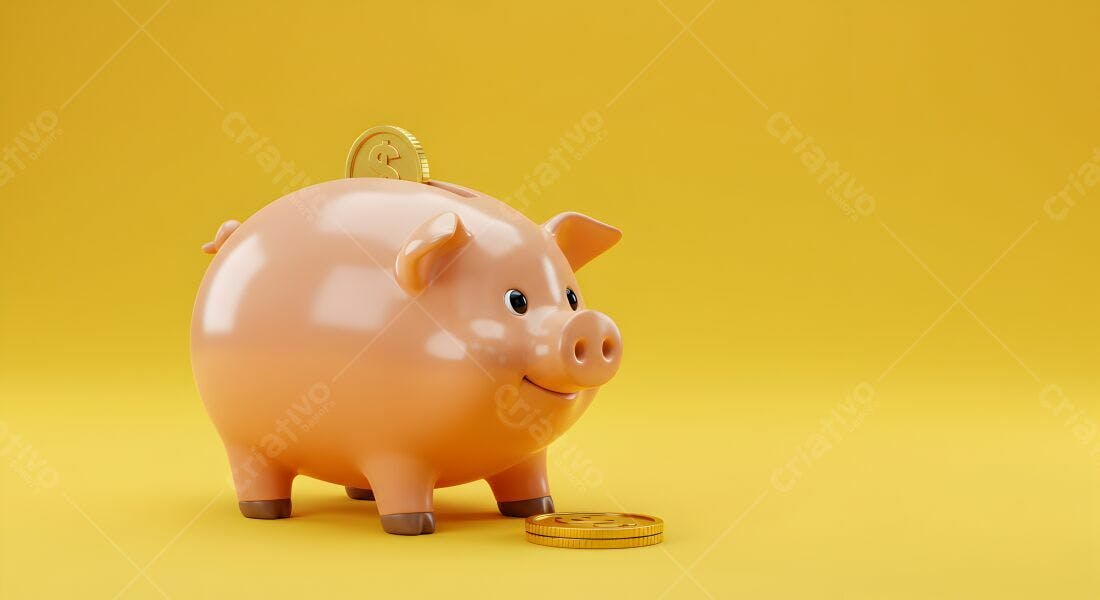 Cofrinho Rosa com Moedas Douradas
