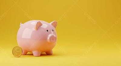 Cofrinho Porquinho Em Fundo Amarelo Com Moeda