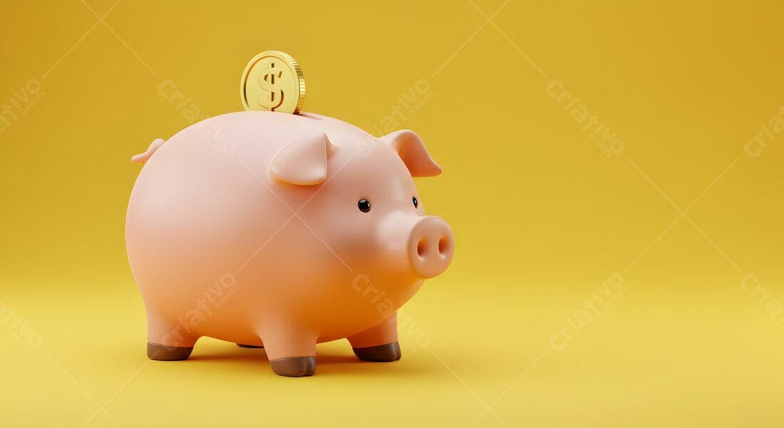 Cofrinho Rosa com Moeda de Dólar