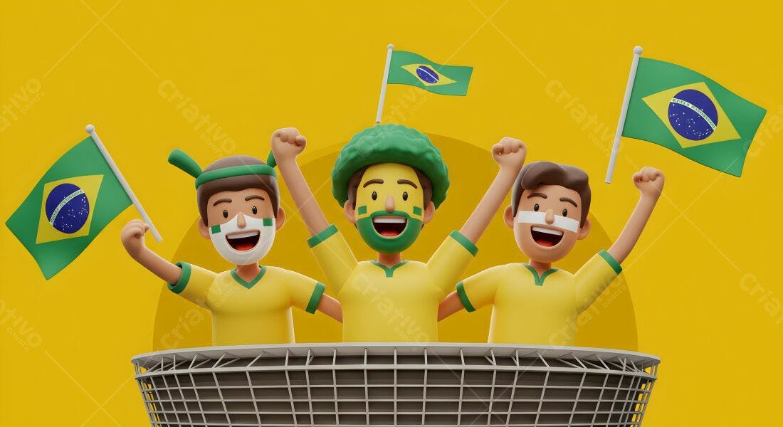 Torcedores brasileiros em estádio amarelo