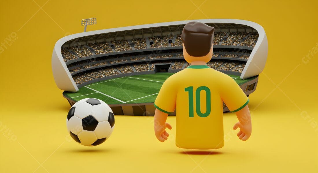 Jogador de futebol em estádio 3D