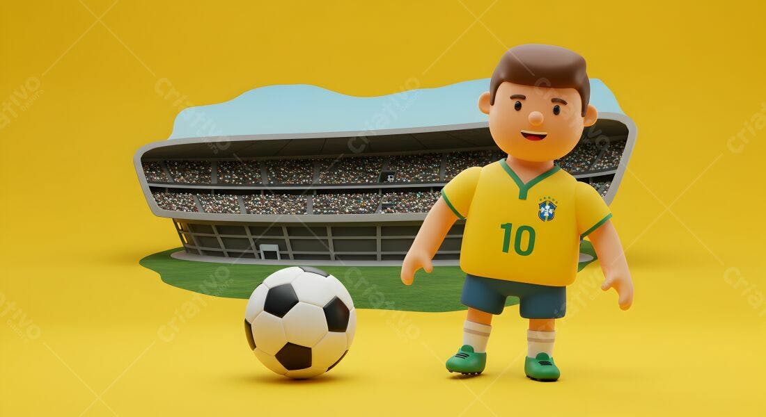 Jogador de futebol brasileiro com bola em estádio