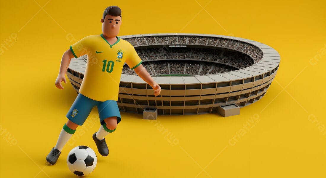 Jogador de futebol driblando em estádio