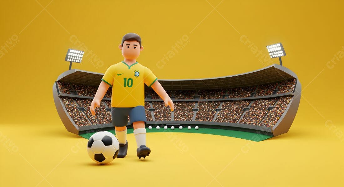 Jogador de futebol brasileiro em estádio 3D