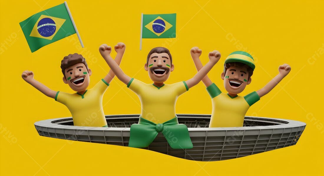 Torcedores brasileiros em estádio amarelo