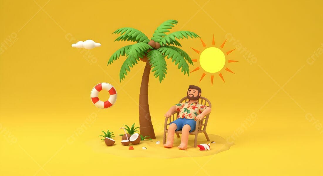 Homem relaxando em praia tropical