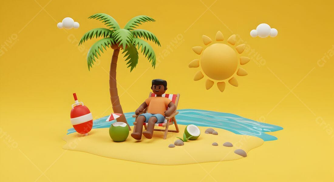 Homem relaxando em praia tropical animada