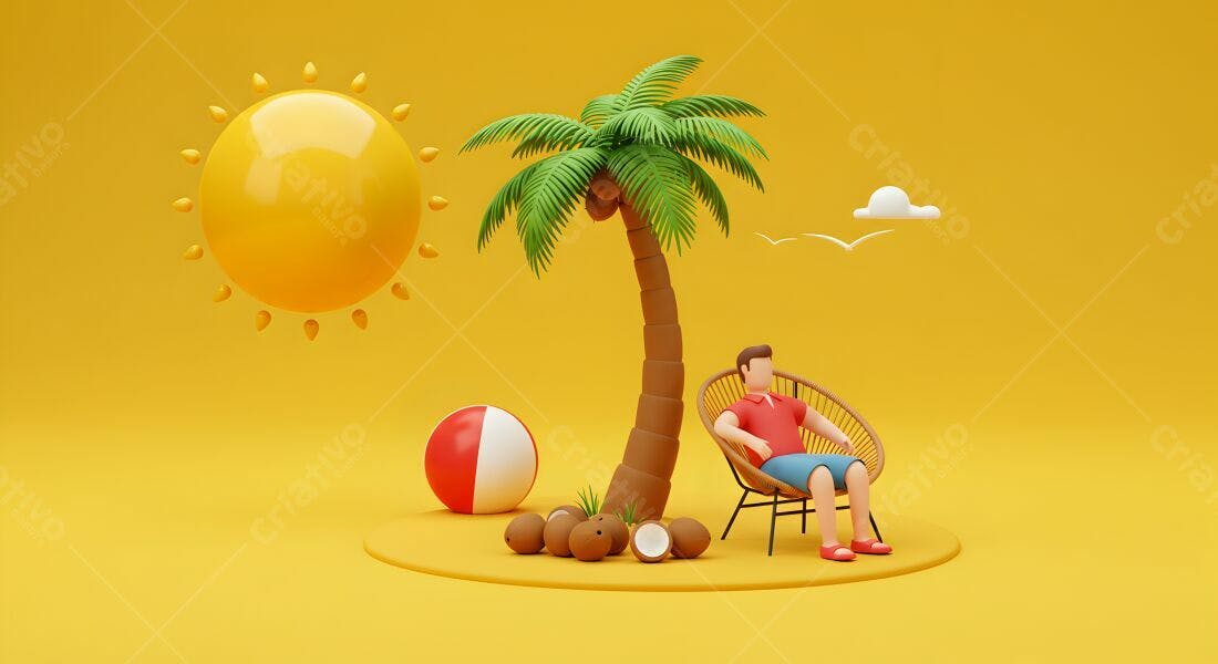 Homem relaxando em praia tropical animada