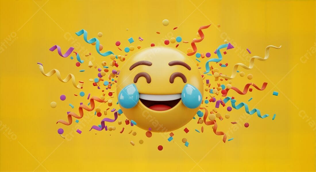 Emoji chorando de rir com confetes