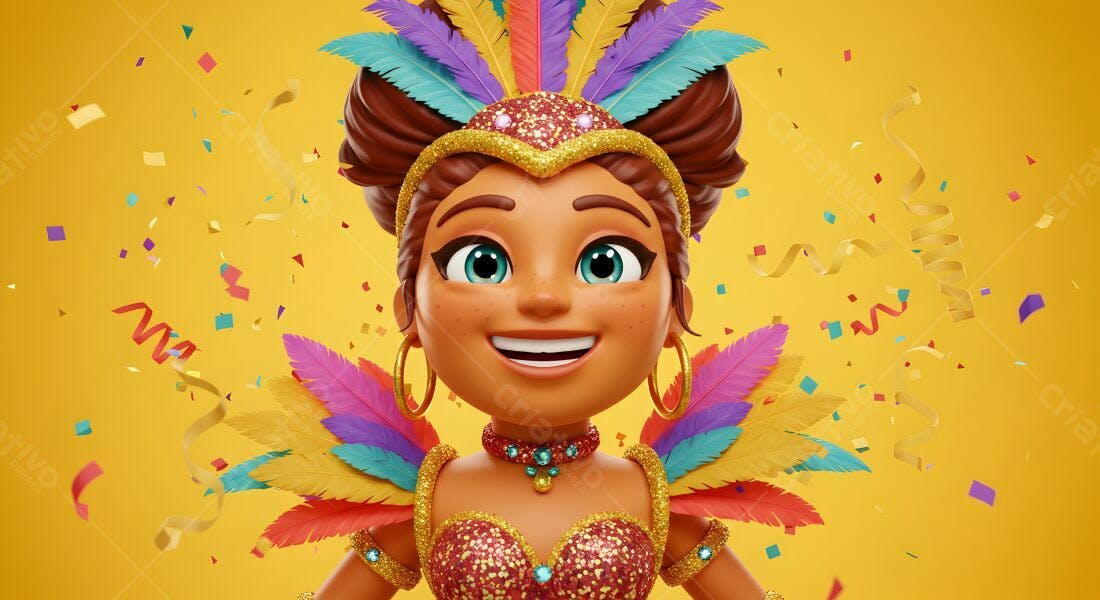 Mulher fantasiada Carnaval penas coloridas