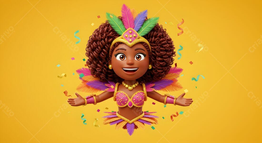 Menina negra fantasia carnaval penas coloridas