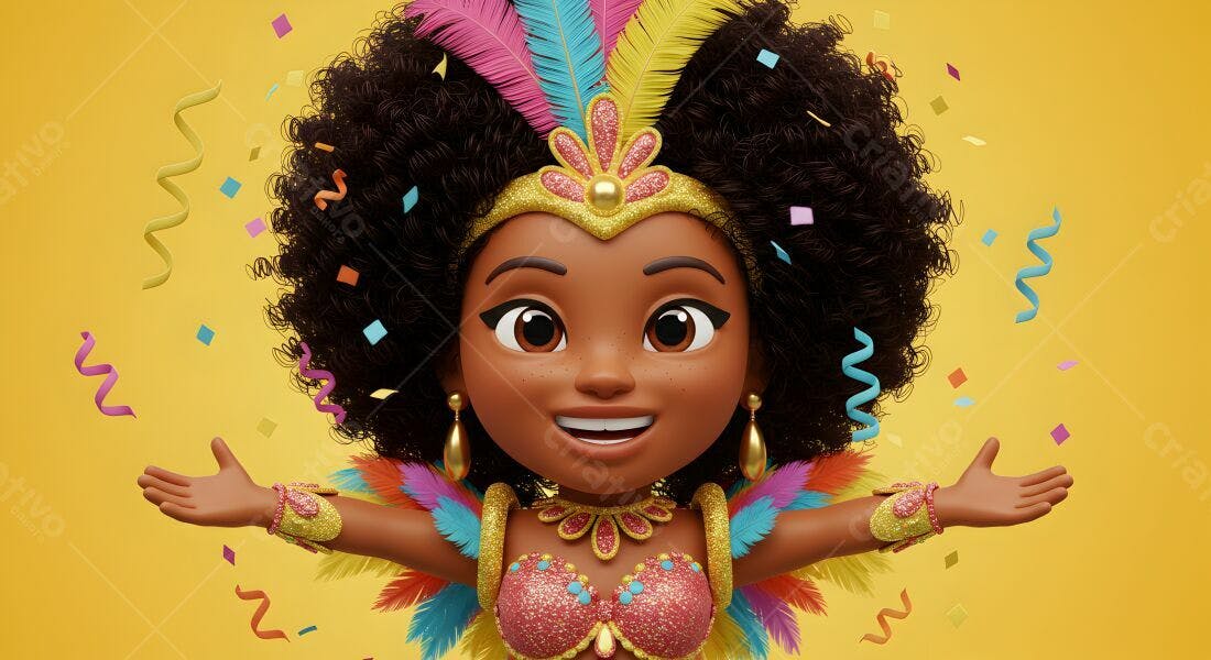 Menina negra fantasiada Carnaval alegria