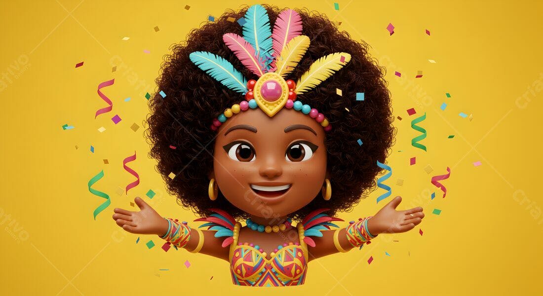 Menina negra fantasiada Carnaval alegria